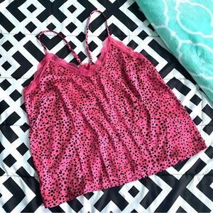 Scoop Hot Pink & Black Dot Lace Satin Cami Racerback Tank Top